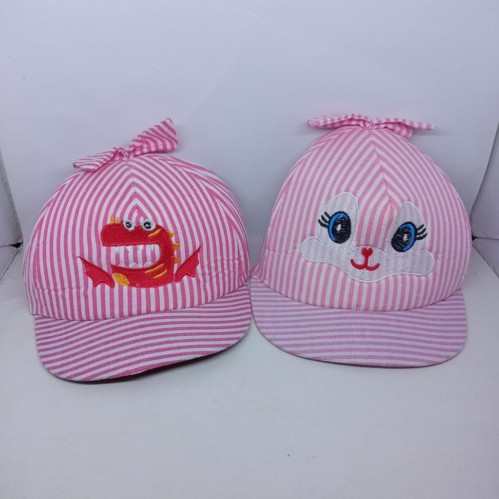 TOPI SALUR BAYI LAKI-LAKI &amp; PEREMPUAN MOTIF GARIS STRIPE DAN KARAKTER HEWAN