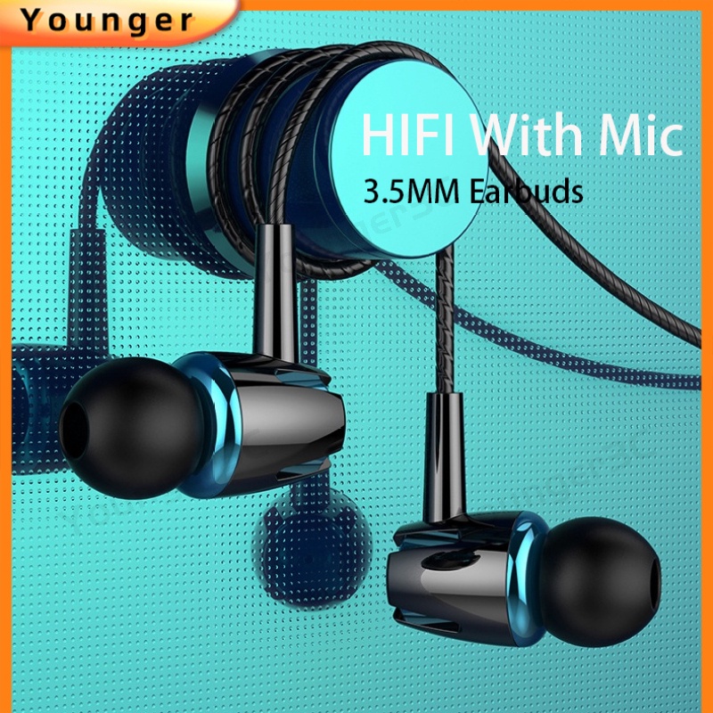 3.5mm Super 9D Bass Earphone Kabel HiFi Bass Stereo Earbud In-Ear Earphone Subwoofer Headphone Yang Dapat Disesuaikan Dengan Mic