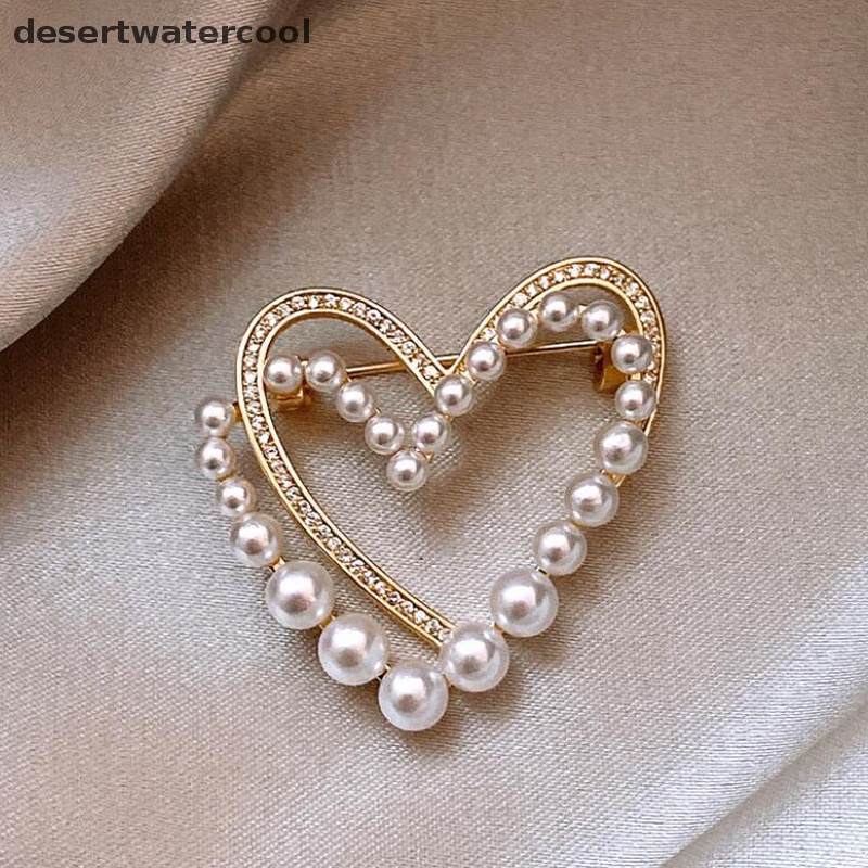 Deid Klasik Kristal Hati Mutiara Bros Pin Trendi Pakaian Gaun T-shirt Jantung Syal Bros Kristal Sutra Syal Gesper Bros Martijn