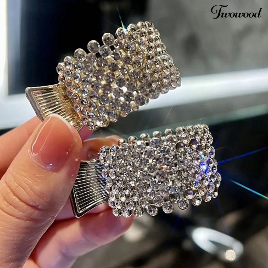 Twowood Wanita Jepit Rambut Non-slip Mengkilap Berlian Imitasi Glitter Bentuk Bulat Stabil Fix Ponytail Headpiece Tinggi Ponytail Rhinestone Hair Clip Aksesoris Rambut