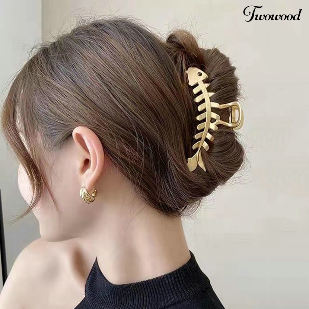 Twowood Hair Claw Clip Elegan Bentuk Tulang Ikan Penjepit Logam Non-slip Cakar Kuat Hair Fixer Styling Tool Hiu Klip Wanita Setengah Bun Jepit Rambut Aksesoris Rambut