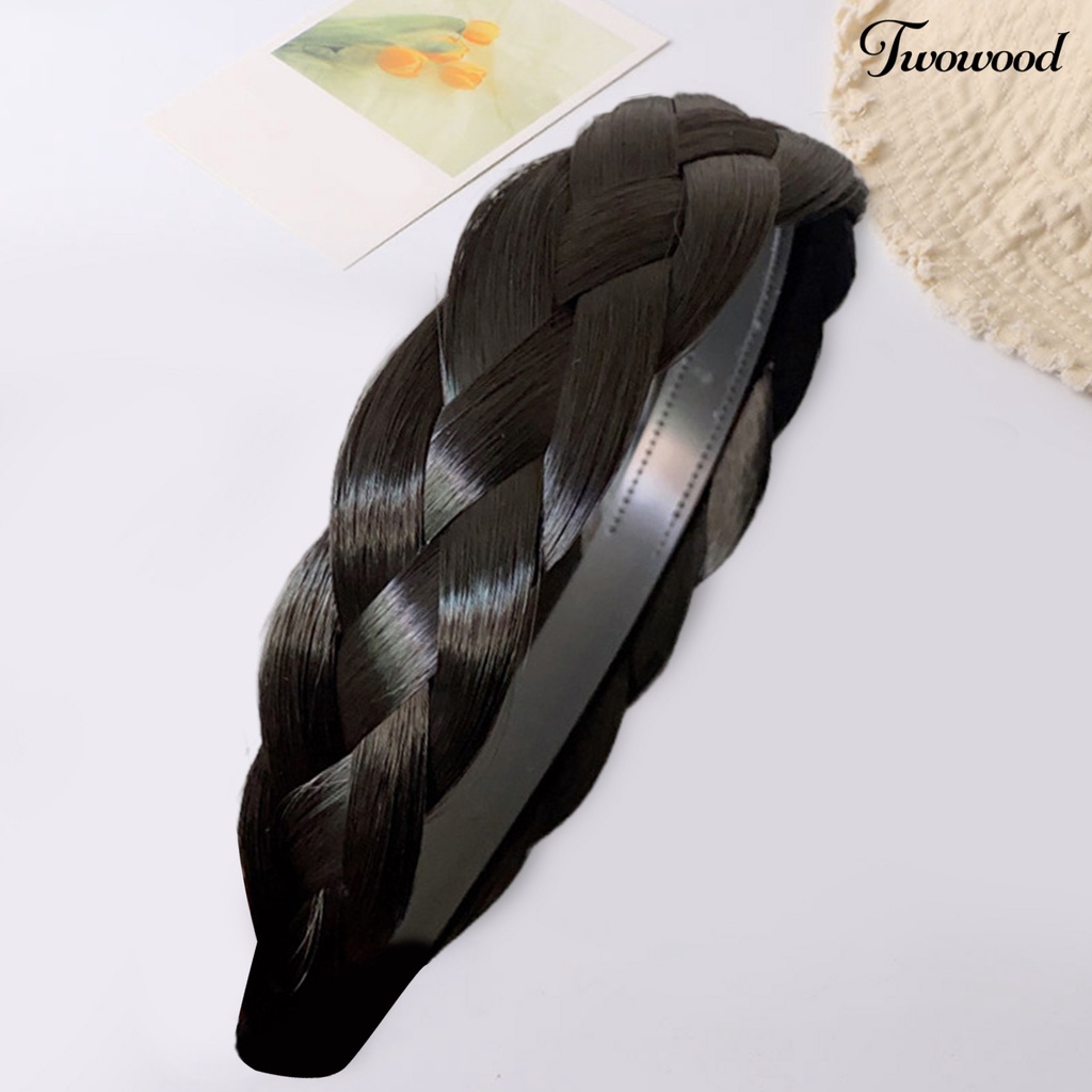 Twowood Braided Wig Headband Bertepi Lebar Dekorasi Rambut Empat Helai Twist Kepang Cuci Muka Aksesoris Rambut