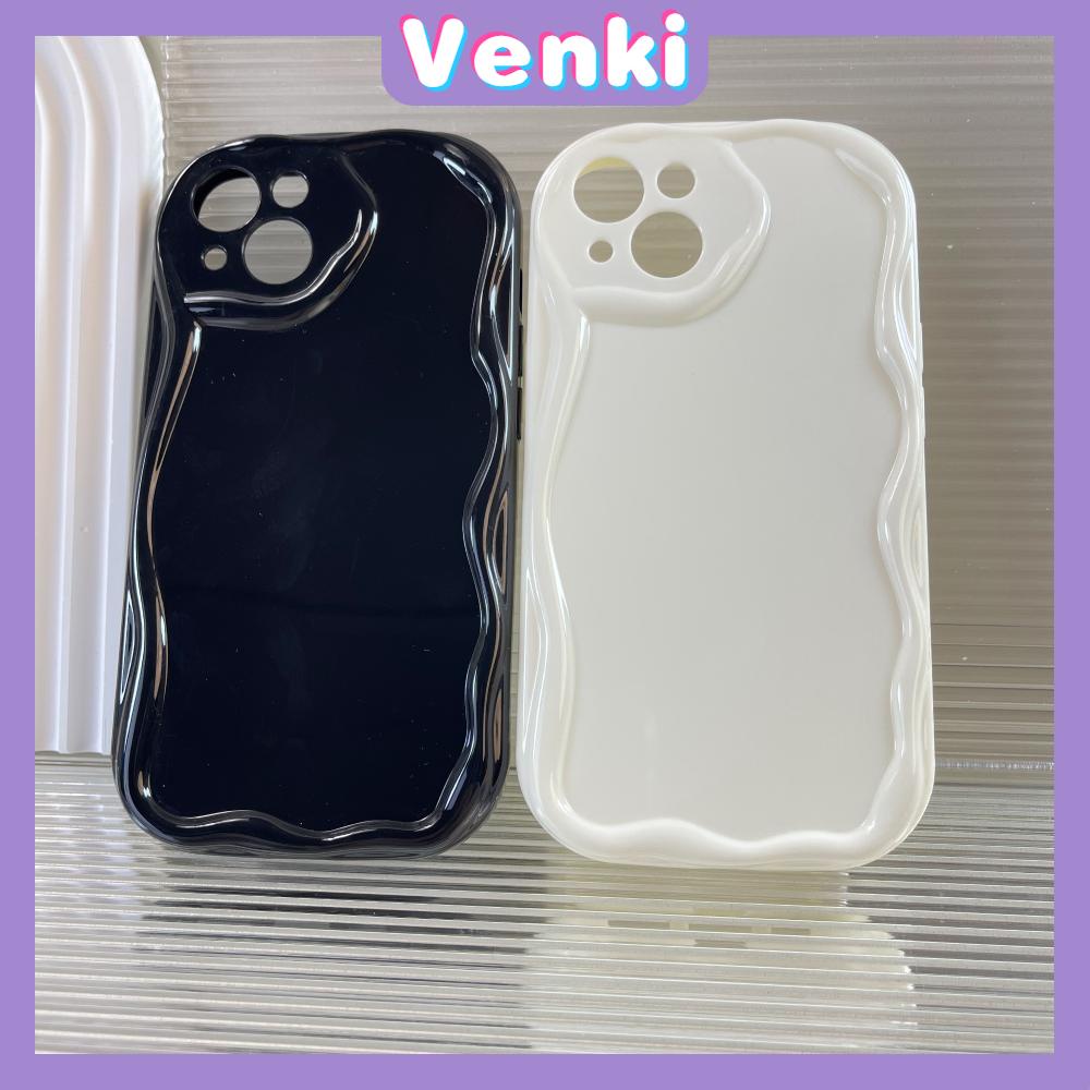 VENKI - Untuk iPhone 11 Casing Ponsel Mengkilap Tepi Melengkung Gelombang Airbag Penutup Tahan Guncangan Perlindungan Kamera Casing Bening Hitam Putih Kompatibel dengan iPhone 13 Pro max 12 Pro Max xr 7 8 Plus