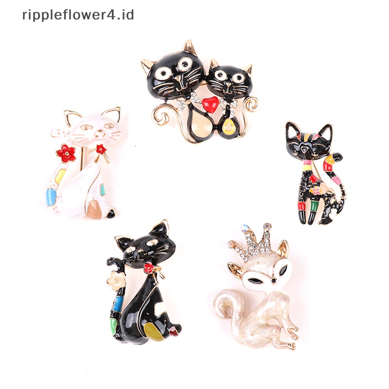 {rippleflower4.id} Bros Kucing Cat Enamel Lucu Unisex Wanita Pria Brooch Pin Perhiasan Desain Hewan~