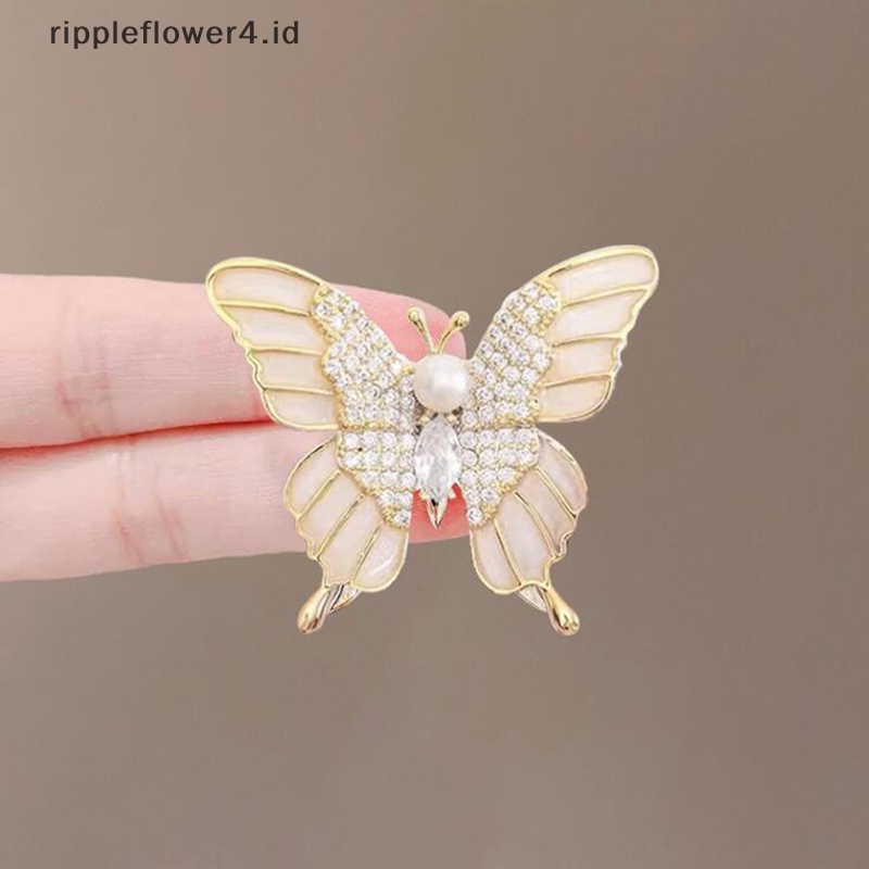 {rippleflower4.id} Bros Mutiara Dan Berlian Imitasi Untuk Wanita Baroque Trendy Elegan Butterfly Brooch Pin Pesta Pernikahan Perhiasan Hadiah~