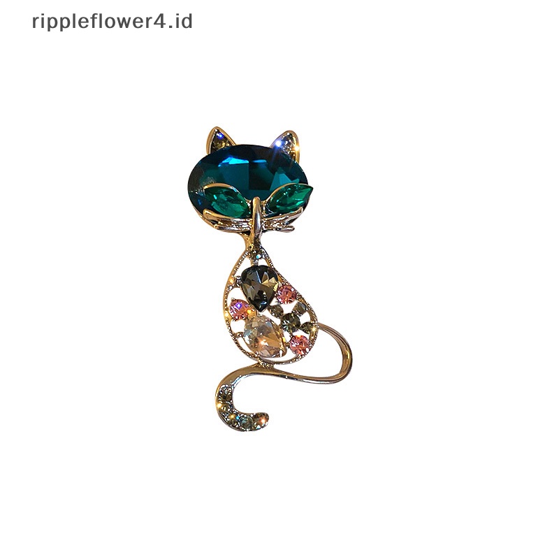 {rippleflower4.id} Bros Kucing Kristal Berlian Imitasi Untuk Wanita Alloy Pin Hewan Korsase Aksesoris~