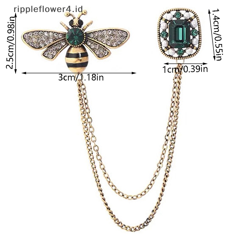 {rippleflower4.id} Rerto Bee Bros Kristal Untuk Wanita Enamel Berlian Imitasi Hewan Rumbai Lapel Pin Jas Pria Kerah Pin Lencana Aksesoris~