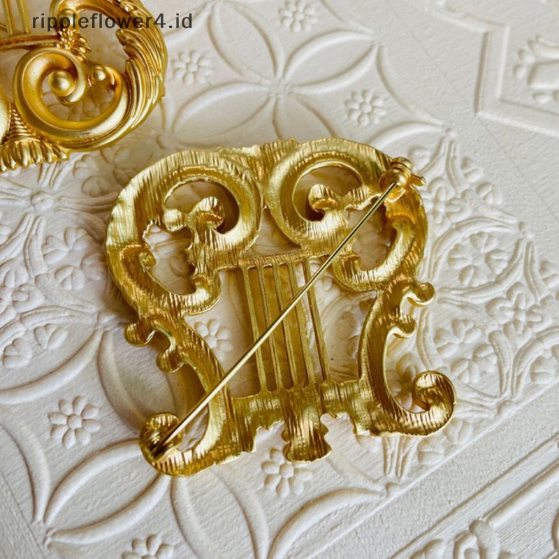 {rippleflower4.id} Vintage Golden Harp Bros Perhiasan Pin Jas Musik Untuk Cardigan Sweater Retro Hadiah Barang~