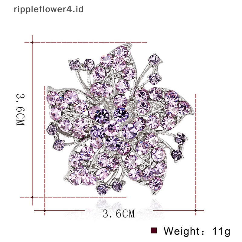 {rippleflower4.id} Wanita Fashion Kristal Bunga Besar Bros Pin Berlian Imitasi Pesona Pernikahan Bros~