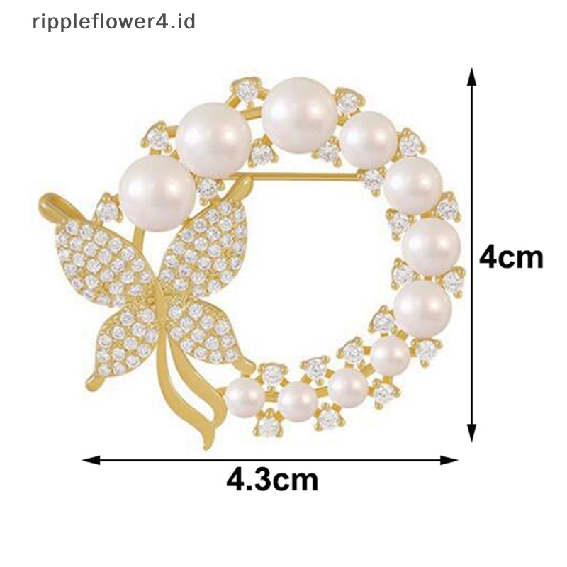 {rippleflower4.id} Bros Lingkaran Mutiara Baru Untuk Wanita Trendy Elegan Butterfly Brooch Pin Hadiah~