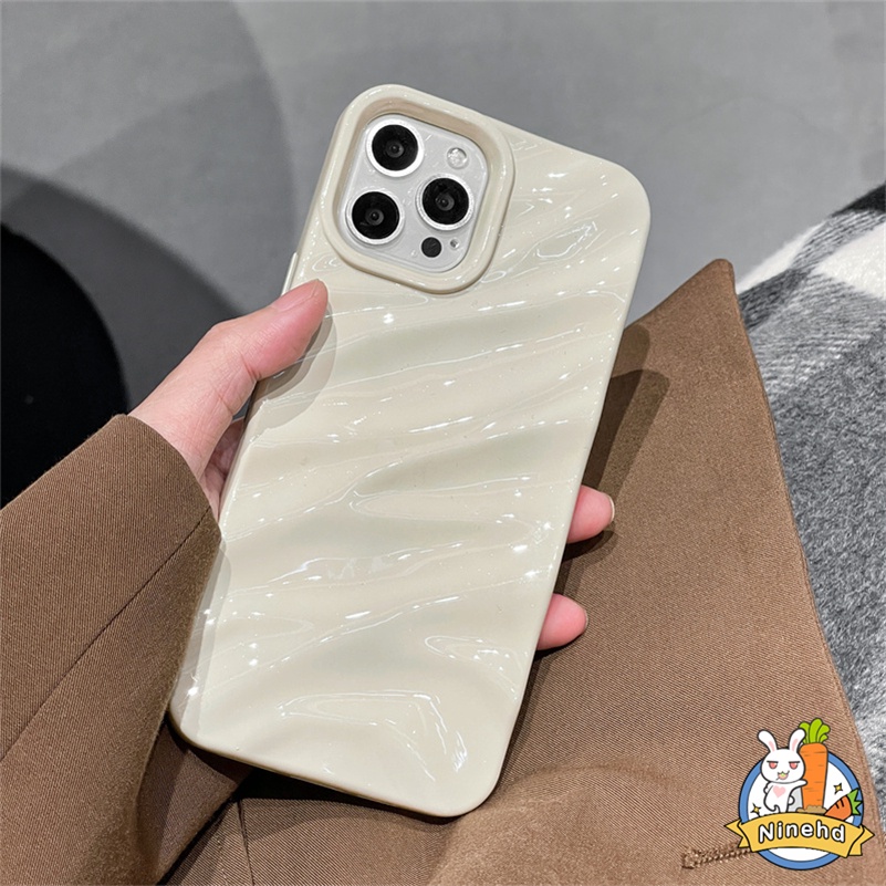 Casing iPhone Motif Riak Lipit Warna Solid Putih Susu Mewah Kompatibel Untuk Iphone14 13 12 11 Pro Max X Xr Xs Max8 7 6 6s Plus Se2020 Shockproof Soft Case Cover Pelindung