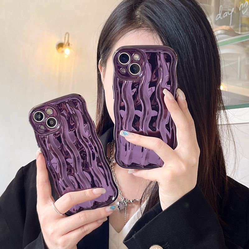 Shine Dark Purple Water Wave Soft TPU Case iP iPhone 12 13 14 Pro Max 11 Girl Woman New FTD Casing Apple