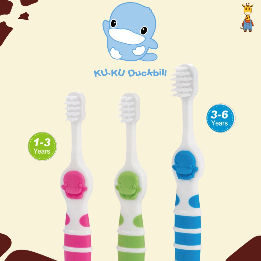 Kuku Duckbill Toothbrush Set KU1128/KU1130 (3pcs) - Sikat Gigi Bayi