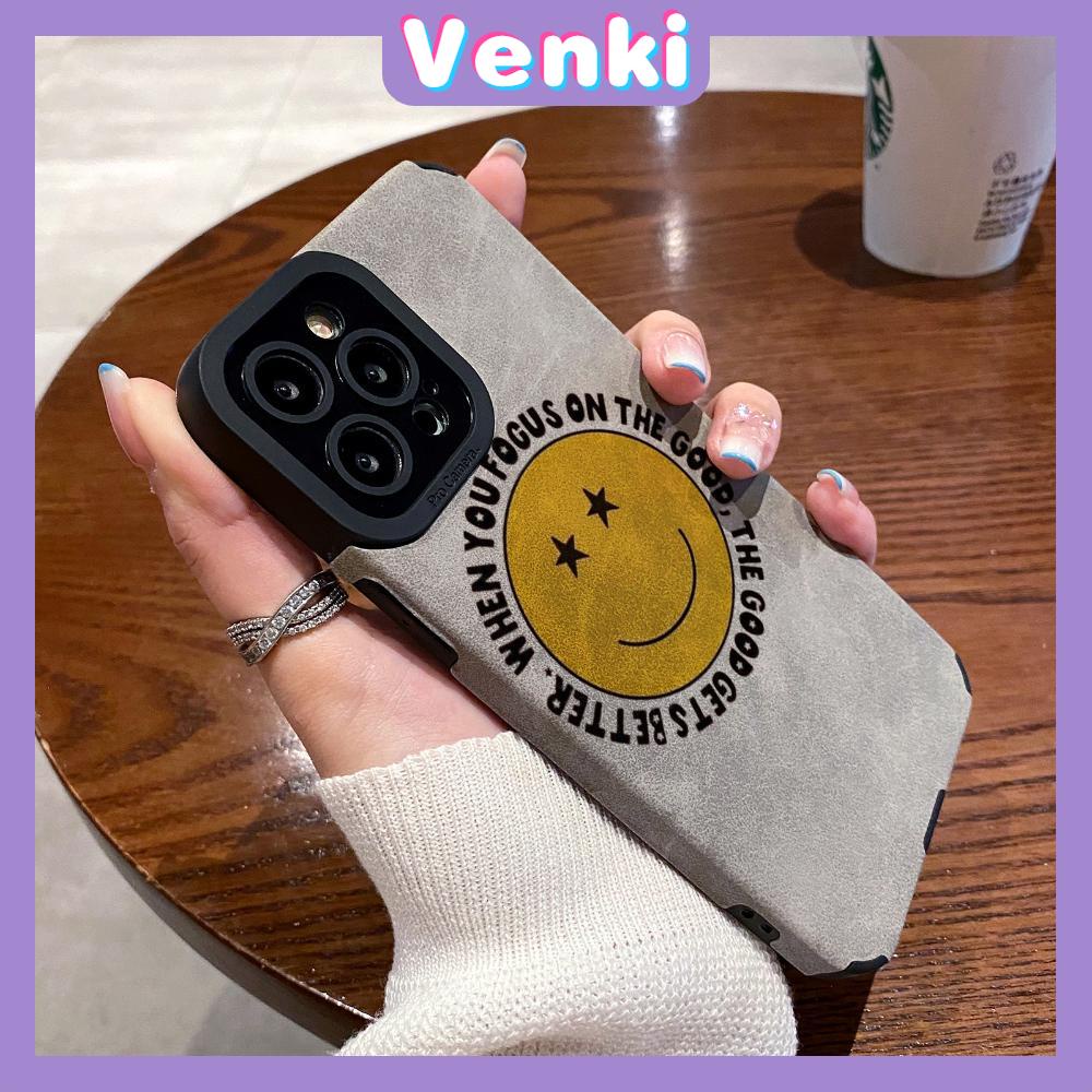 VENKI - Untuk iPhone 11 Case Kulit Kulit Murid Mata Suede Ponsel Case Lembut Shockproof Airbag Pelindung Kamera Senyum Lucu Kompatibel dengan iPhone 14 13 Pro max 12 xr xs 7Plus 8Plus