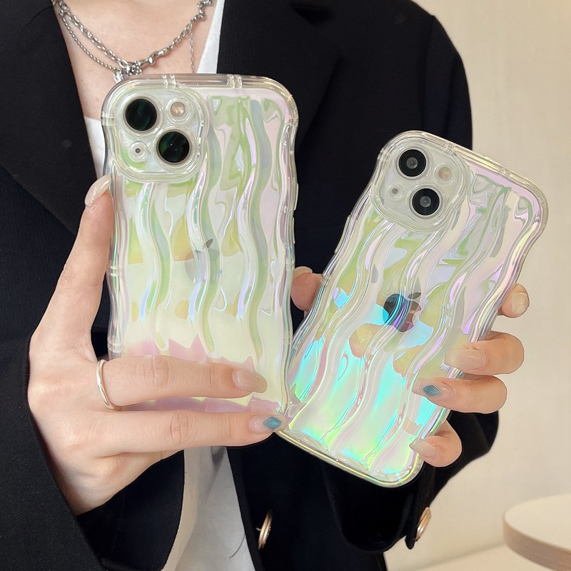 Shine Colorful Clear Water Wave Soft TPU Case iP iPhone 12 13 14 Pro Max 11 Girl Woman New FTD Casing Apple