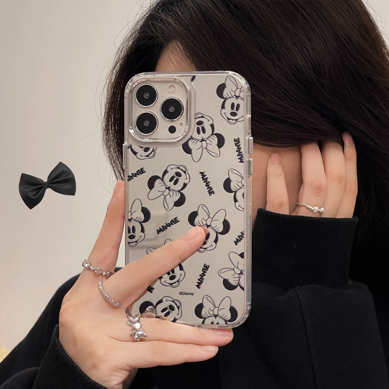 Fashion Silver Mickey Minnie Mirror Soft TPU Case iP iPhone 11 12 13 14 Pro Max New FTD Casing Apple