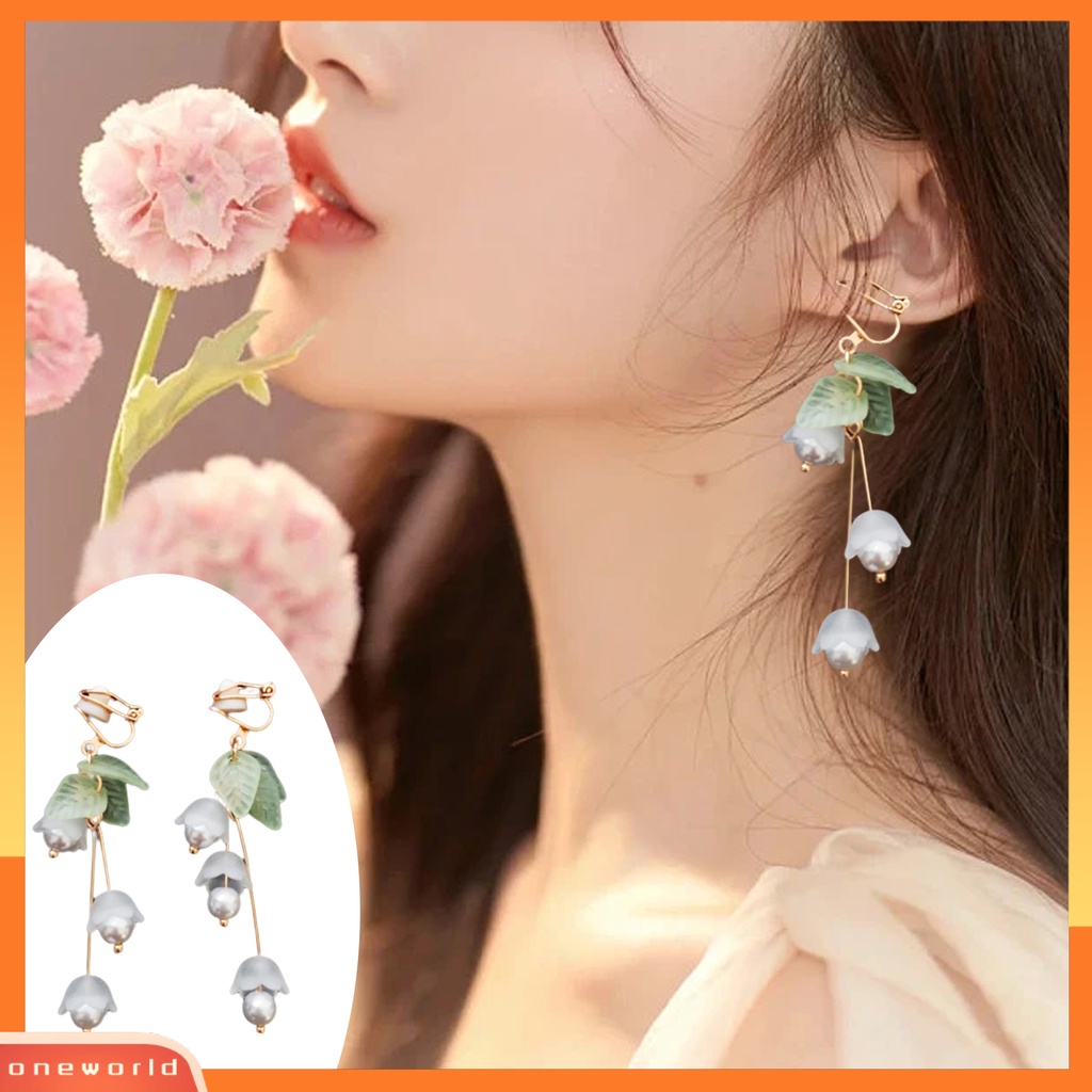 [WOD] 1pasang Menjuntai Anting Mori Desain Eye-catching Hias Aestheticisme All-match Perhiasan Hadiah Mutiara Imitasi Dekorasi Lili Valley Bunga Wanita Drop Earrings Ear Clip