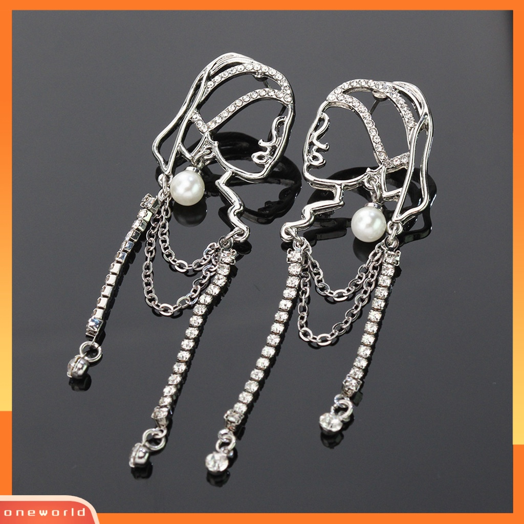 [WOD] 1pasang Anting Lady Mutiara Imitasi Abstrak Rumbai Gadis Potret Kepribadian Indah Drop Earrings Untuk Hadiah