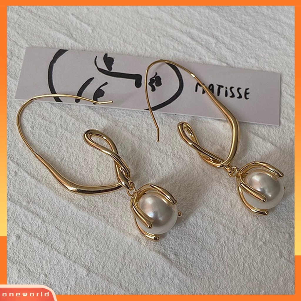 [WOD] 1pasang Anting Kait Mutiara Imitasi High Gloss Elegan Hiasan Telinga Perhiasan Pesta Dress-Up Putih Mutiara Imitasi Mengkilap Menjuntai Anting-Anting Perhiasan Hadiah