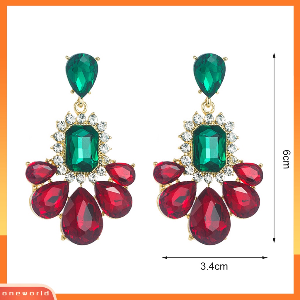 [WOD] 1pasang Anting Warna-Warni Eye-catching Berlian Imitasi Berwarna Semua Pertandingan Mengkilap Elegan Sehari-Hari Memakai Vintage Aksesori Menjuntai Tahan Lama Untuk Pesta
