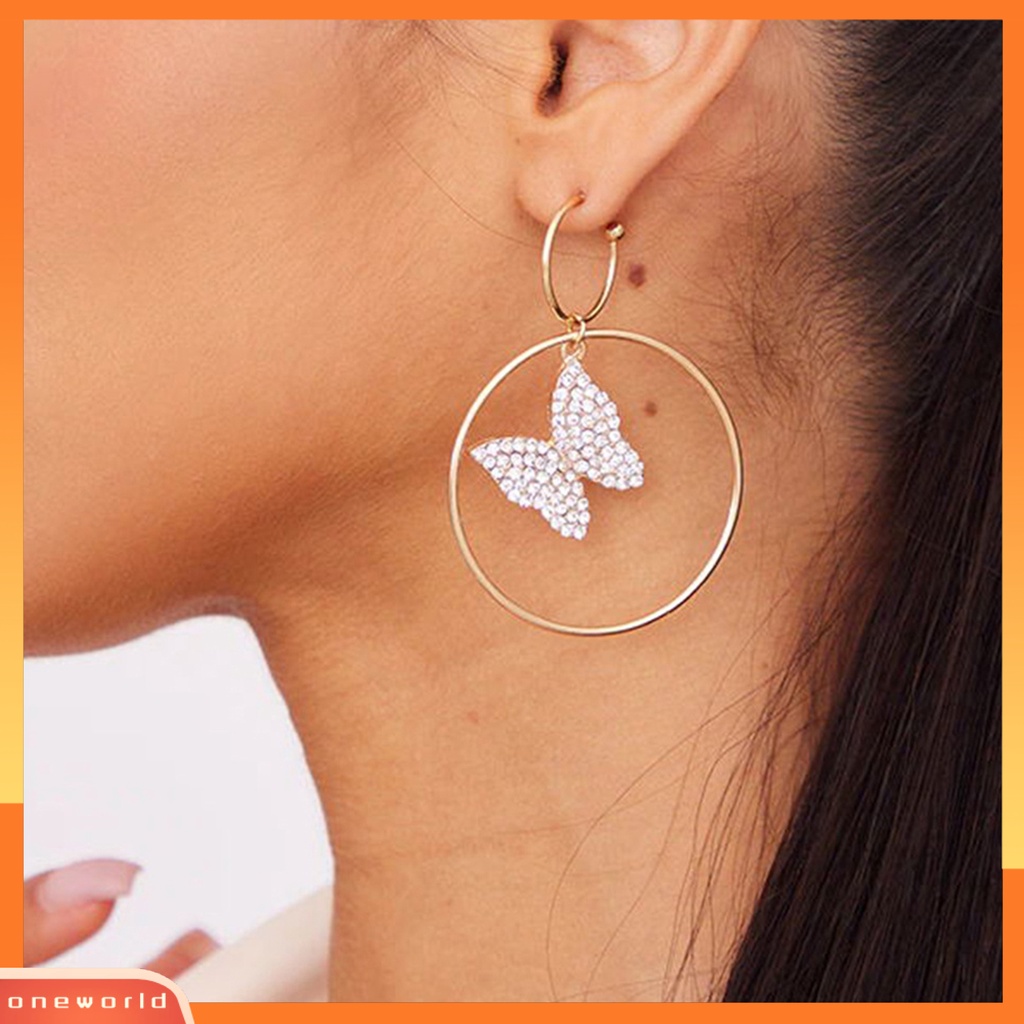 [WOD] 1pasang Anting Menjuntai Mengkilap Besar Berongga Geometris Berkilau Temperamen Hias Hadiah Wanita Berlian Imitasi Hias Kupu-Kupu Drop Earrings Perhiasan Untuk Perjamuan