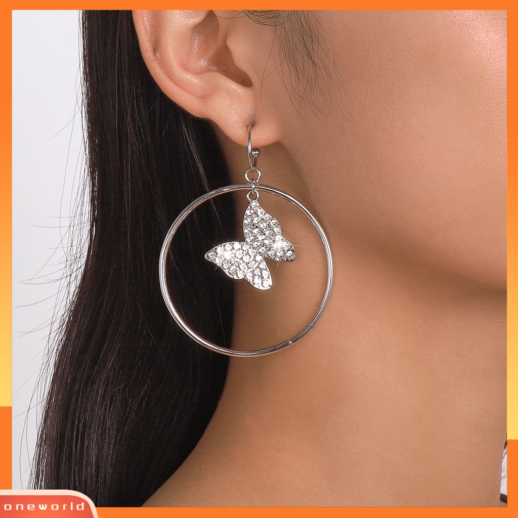 [WOD] 1pasang Anting Menjuntai Mengkilap Besar Berongga Geometris Berkilau Temperamen Hias Hadiah Wanita Berlian Imitasi Hias Kupu-Kupu Drop Earrings Perhiasan Untuk Perjamuan