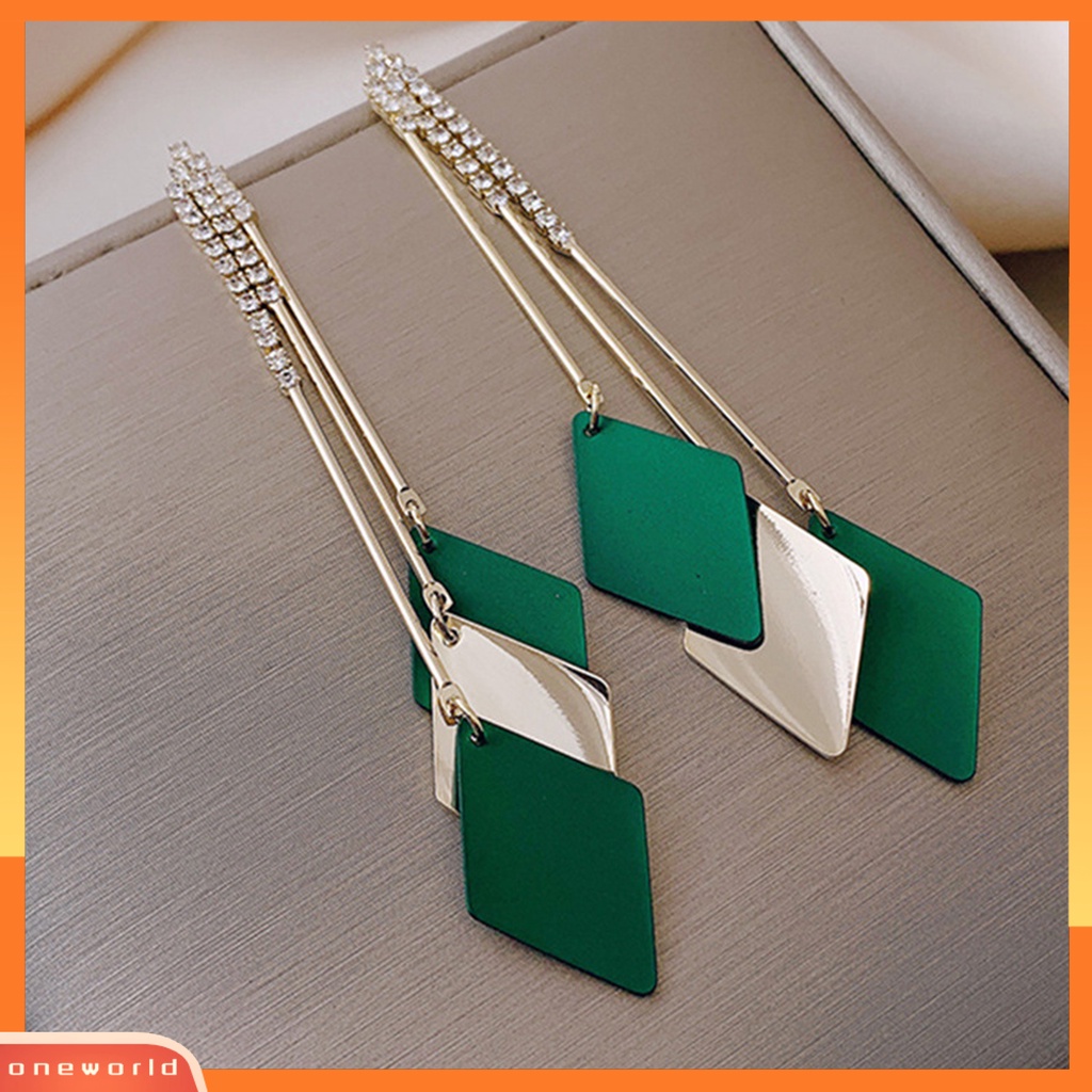 [WOD] 1pasang Anting Wanita Menjuntai Rumbai Berlian Imitasi Geometris Anggun Drop Earrings Untuk Hadiah