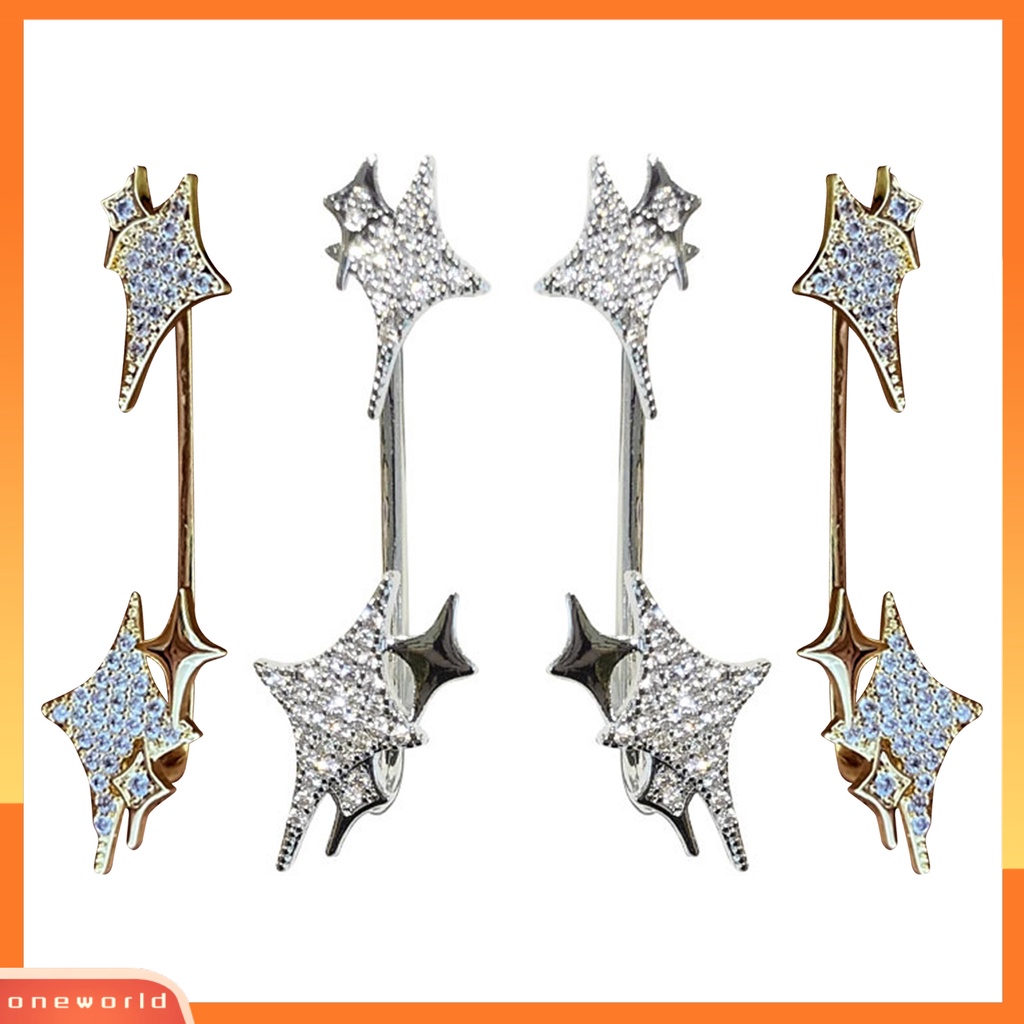 [WOD] 1pc Klip Anting Bintang Tindik Palsu Wanita Berlian Imitasi Electroplating Ear Cuff Fashion Jewelry