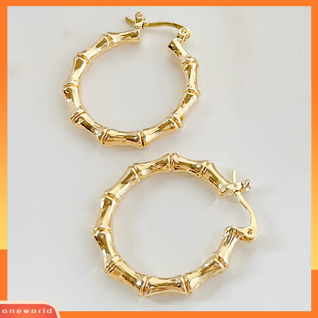 [WOD] 1pasang Anting Wanita Bambu Bulat Perhiasan Berlebihan Fashion Penampilan Anting Hoop Untuk Prom