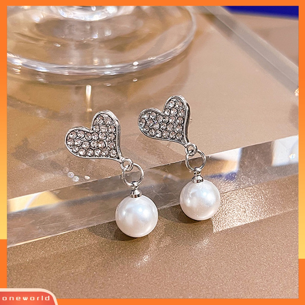 [WOD] 1pasang Anting Menjuntai Shiny Ear Decoration Gaya Korea Berlian Imitasi Cinta Hati Mutiara Imitasi Temperamen Anting Tusuk Untuk Pacaran