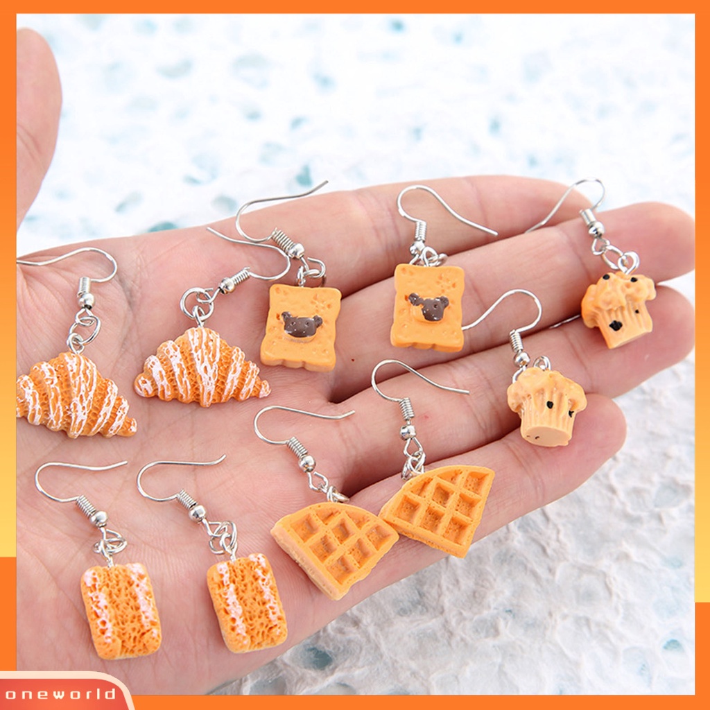 [WOD] 1pasang Anting Drop Roti Lucu Perhiasan Tahan Lama Cerah Luster Hook Earrings Untuk Pakaian Sehari-Hari