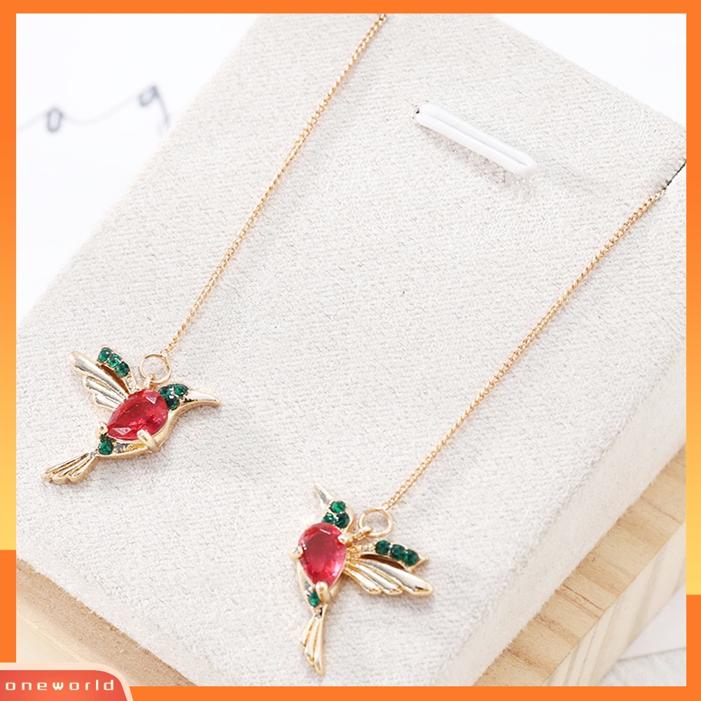 [WOD] Wanita Desain Hummingbird Berlian Imitasi Dekorasi Ear Stud Panjang Rumbai Menjuntai Anting-Anting