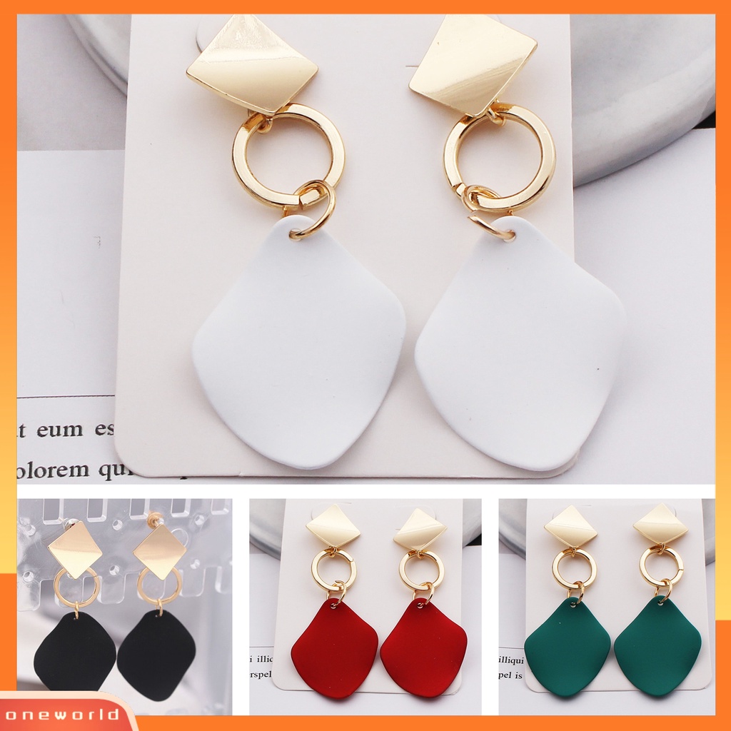 [WOD] 1pasang Wanita Menjuntai Anting Warna Kontras Bentuk Belah Ketupat Alloy Tahan Lama Drop Earrings Lady Aksesori