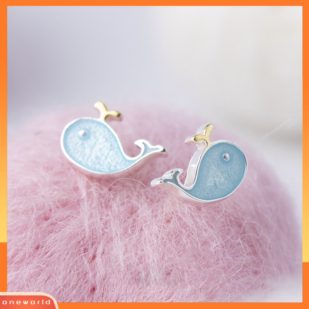 [WOD] 2pcs Ear Studs Bentuk Ikan Paus Liontin Telinga Fashion Lapis Perak Tidak Alergi Untuk Pacaran