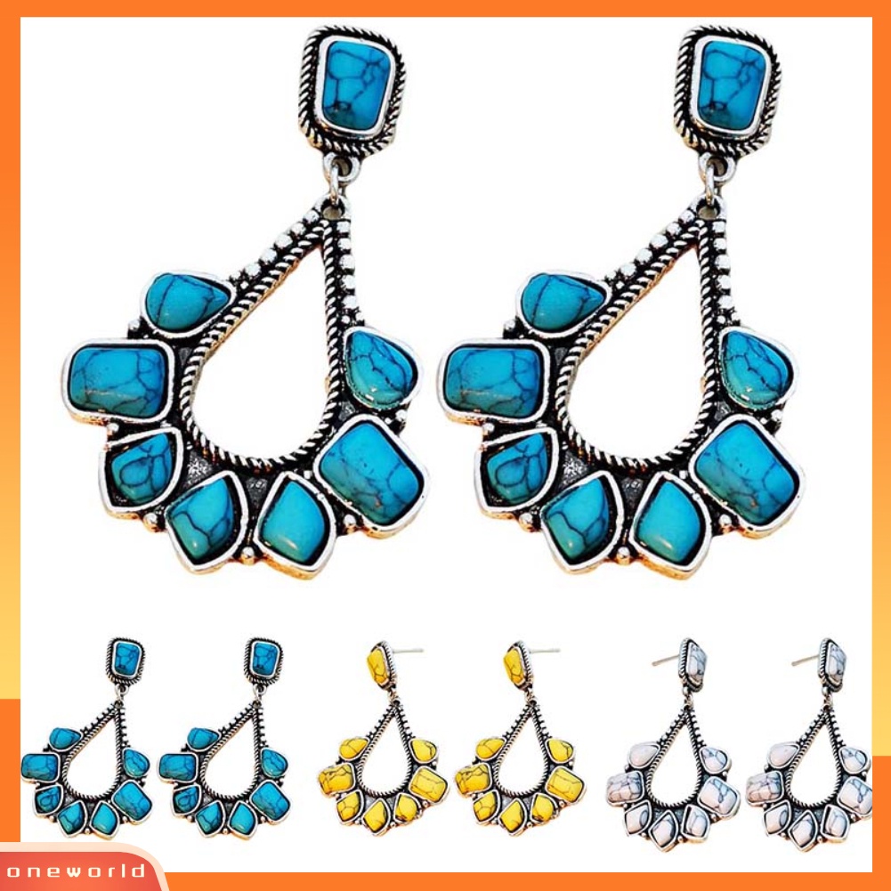 [WOD] Ladies Faux Turquoise Hias Teardrop Drop Stud Anting Statement Perhiasan Hadiah