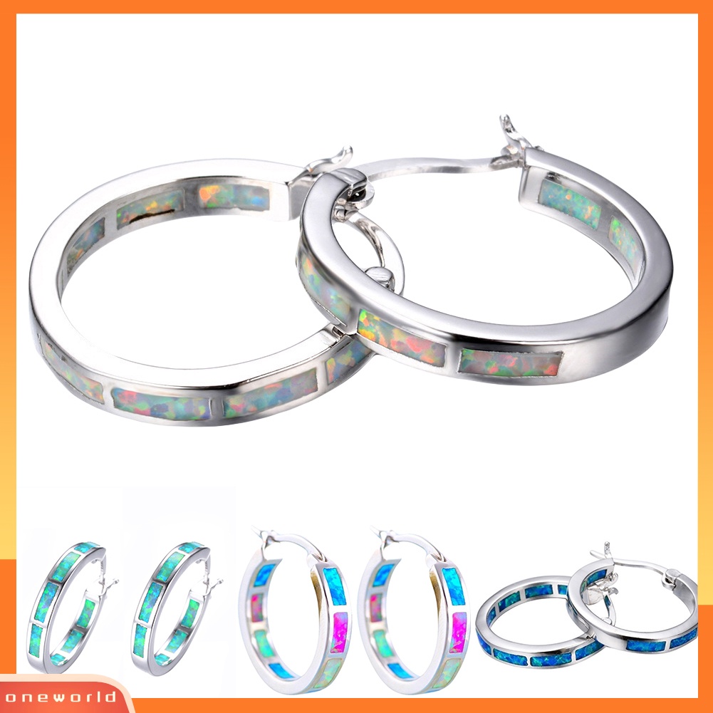 [WOD] Wanita Multicolor Faux Opal Hias Lingkaran Menjuntai Hoop Earrings Perhiasan Hadiah