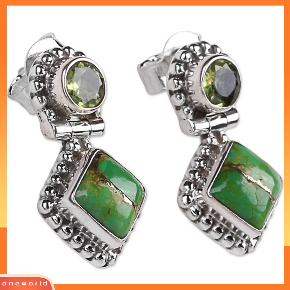 [WOD] Vintage Wanita Faux Turquoise Hias Belah Ketupat Menjuntai Telinga Stud Anting Perhiasan
