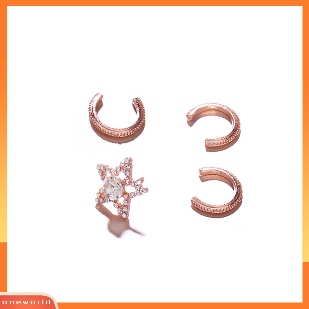 [WOD] 4 Pcs Bintang Setengah Lingkaran Setengah Lingkaran Telinga Stud Cuff Klip Anting Wanita Pesta Perhiasan