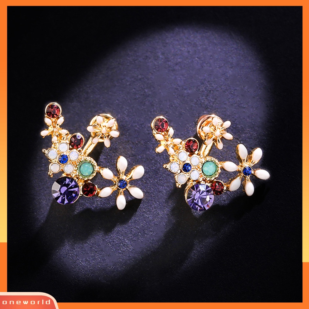 [WOD] Fashion Manis Warna-Warni Berlian Imitasi Bunga Pejantan Anting Wanita Lady Perhiasan Hadiah