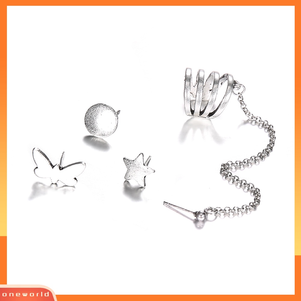 [WOD] 4 Pcs Bohemia Bintang Kupu-Kupu Wanita Anting Set Ear Stud Cuff Pesta Perhiasan Decor