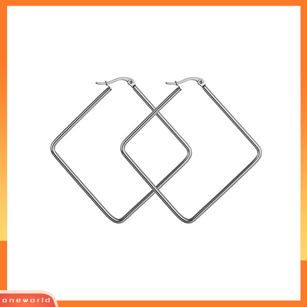 [WOD] Anting Kait Hoop Persegi Berlebihan Anting Lingkaran Persegi Bahan Stainless Steel Untuk Pub