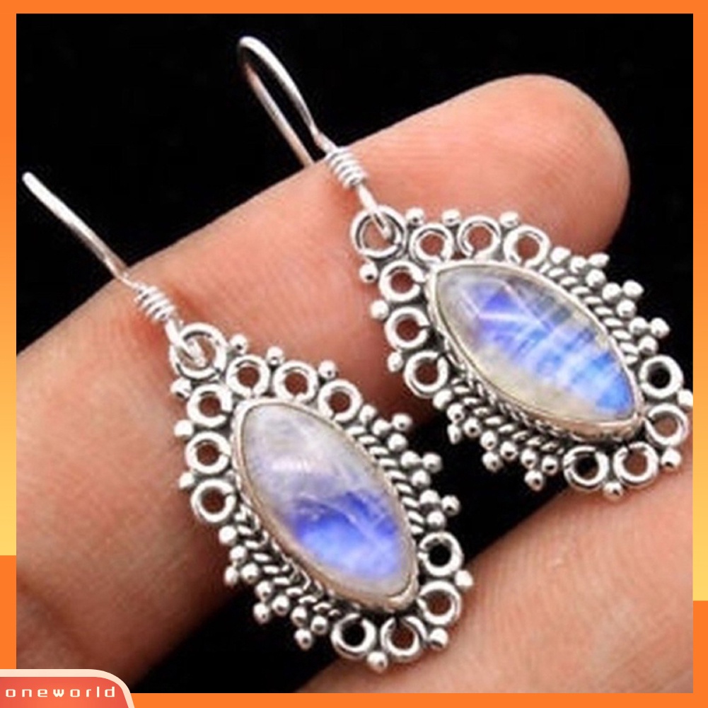 [WOD] Wanita Vintage Faux Moonstone Hias Kait Anting Perjamuan Dekorasi Perhiasan Hadiah