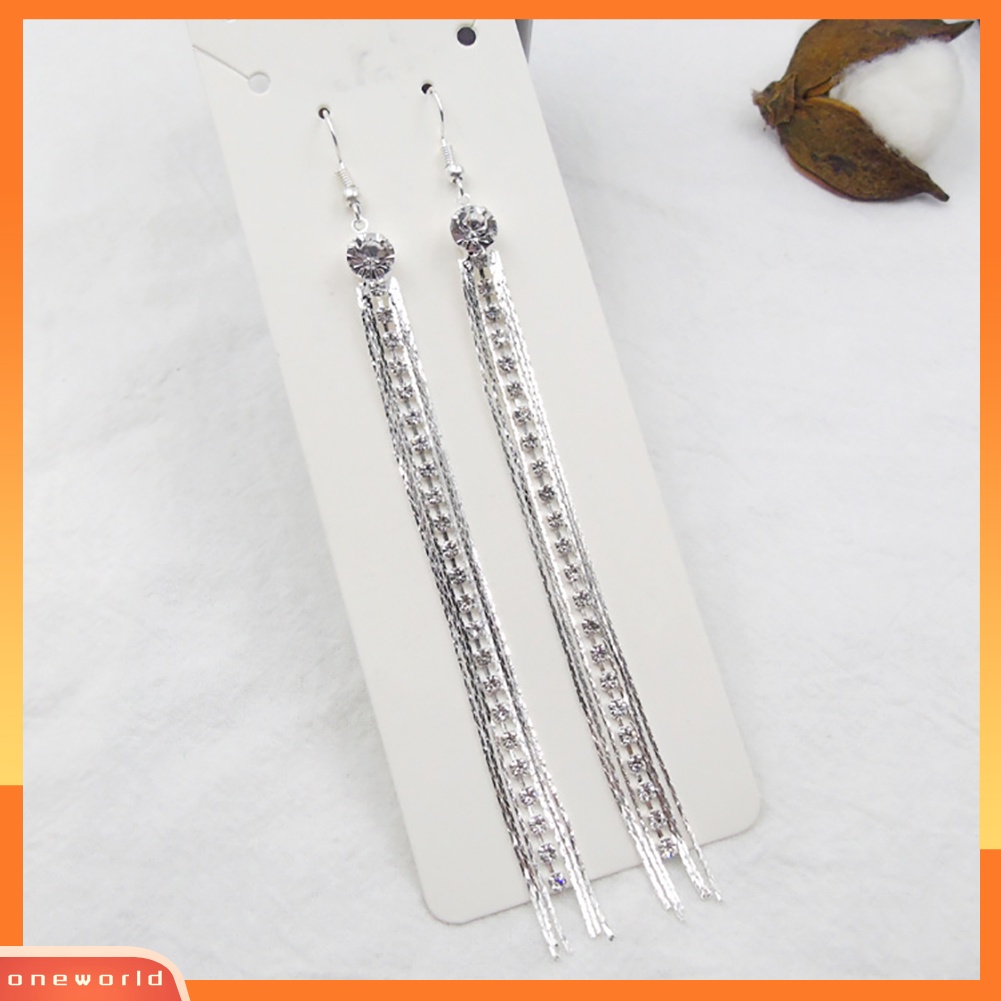 [WOD] Wanita Elegan Jumbai Panjang Drop Hook Menjuntai Cocktail Pesta Linear Anting