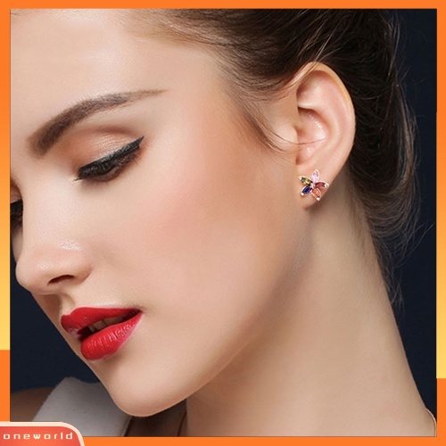 [WOD] Fashion Wanita Cantik Multicolor Zirkon Bunga Telinga Studs Earrings Perhiasan