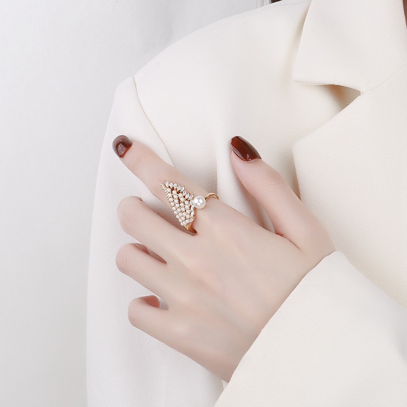 Cincin Sayap Geometris Untuk Wanita Bijoux Terbuka Mutiara Kristal Rings Aksesoris Perhiasan Pesta