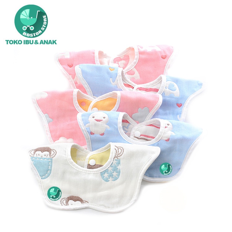 Bostonstore Celemek Makan Bayi / Slabber Silikon Bulat bahan katun alat makan newborn / Handuk Keringat Bayi &amp; Kids bahan katun Handuk Washlap Bayi / Celemek Bayi / Celemek Bayi waterproof / Celemek Bayi Air Liur / Celemek Bayi Silikon