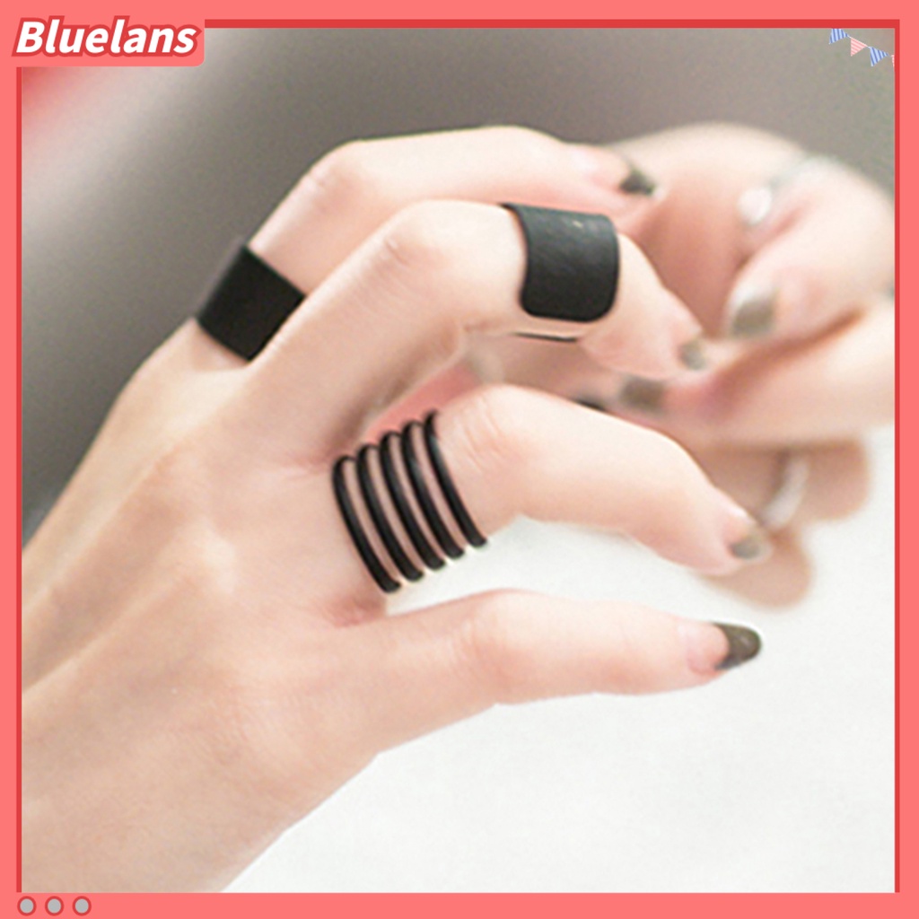 [BLS] 3pcs Fashion Hitam Tumpuk Polos Di Atas Buku Jari Band Midi Rings Perhiasan Cincin Set Untuk Pakaian Sehari-Hari