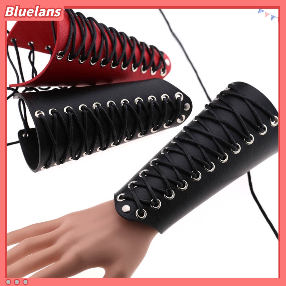 [BLS] Gelang Tangan Kulit Imitasi Rock Punk Arm Armor Bracer Wrist Wax Rope Braided Strap