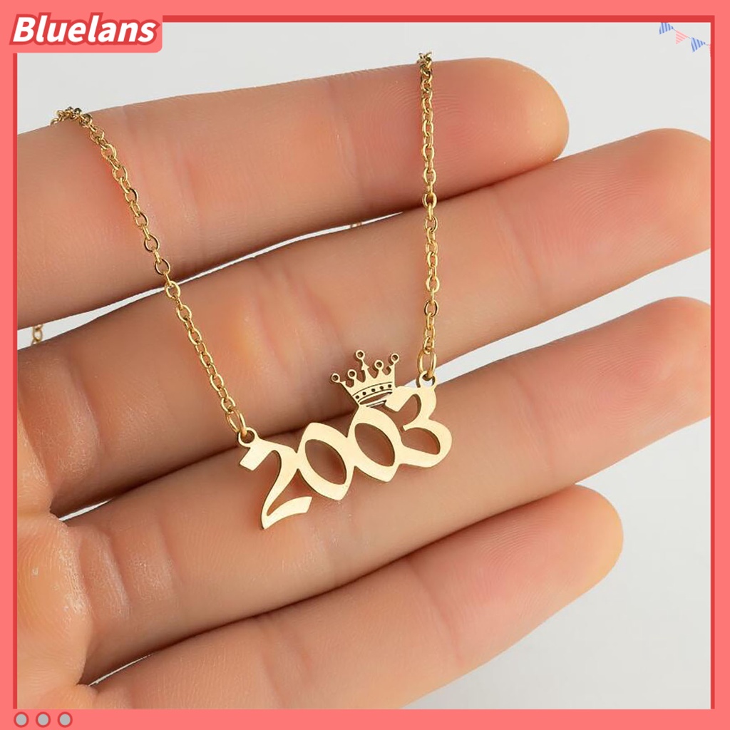 [BLS] Liontin Angka Tahun Kalung Mahkota Stainless Steel Rantai Indah Wanita Kalung Hadiah Ulang Tahun