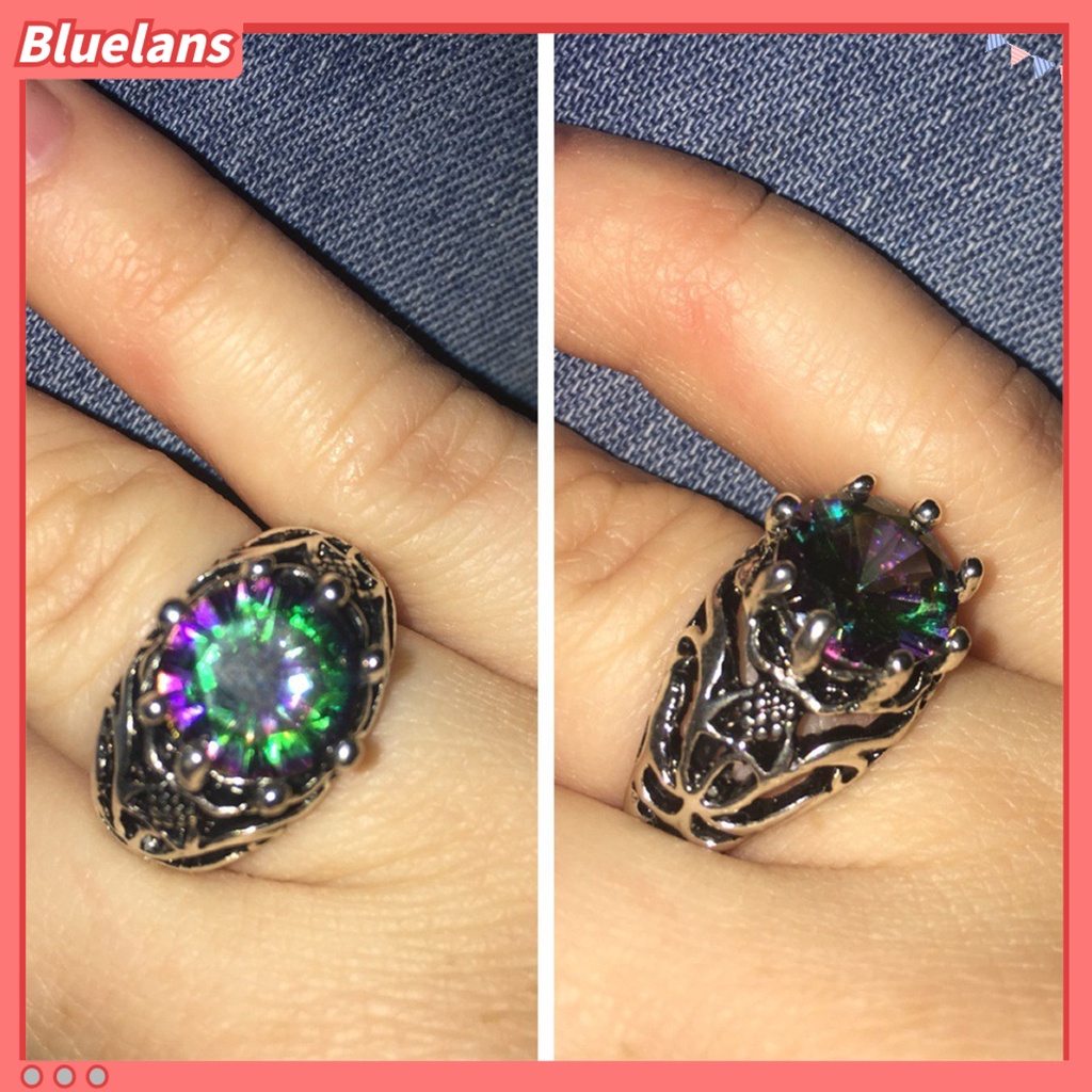 [BLS] Unisex Cincin Berongga Keluar Permata Imitasi Pria Wanita Vintage Ukiran Jari Cincin Hadiah Hari Kasih Sayang